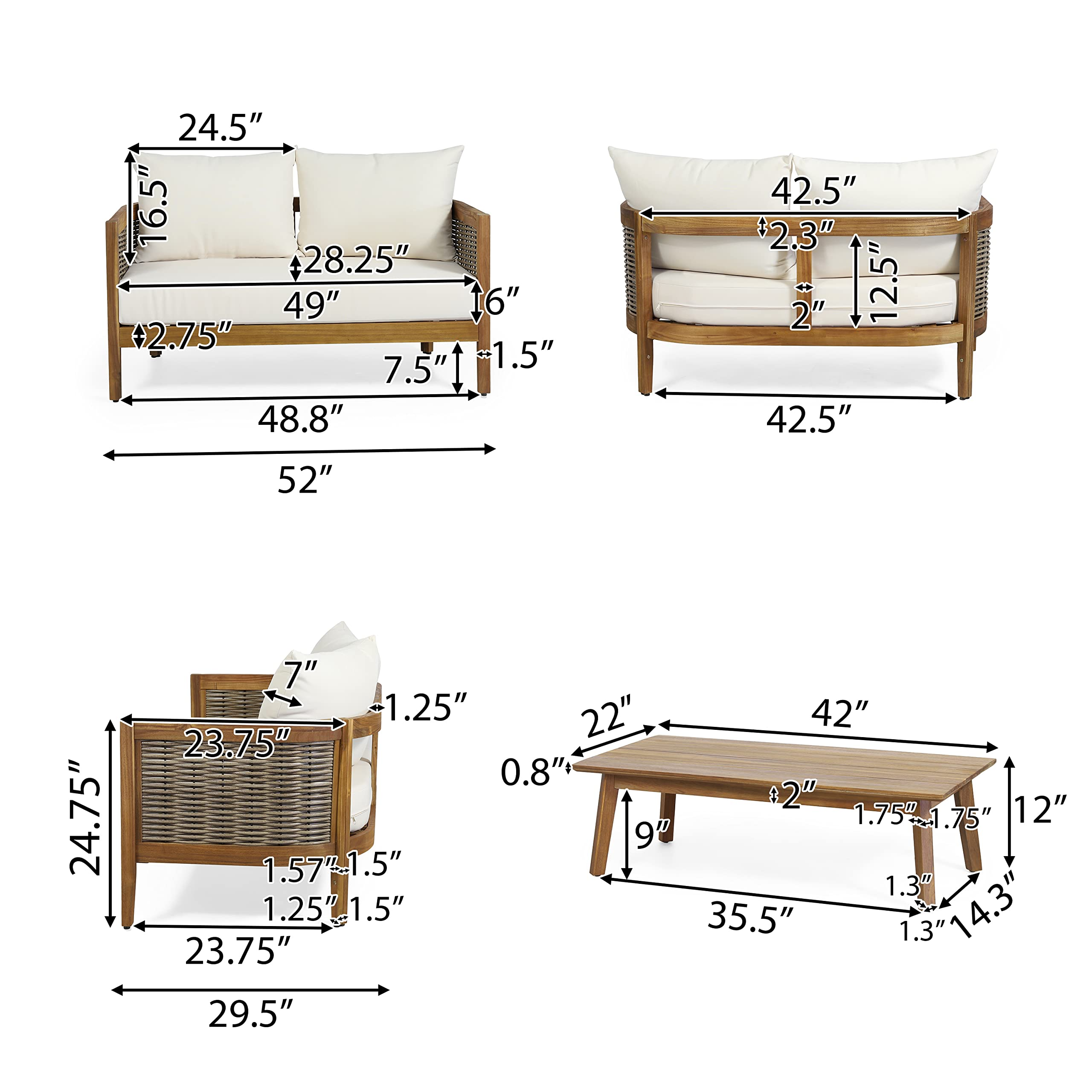 Burchett 4 Pcs Chat Set - Acacia Wood and Wicker