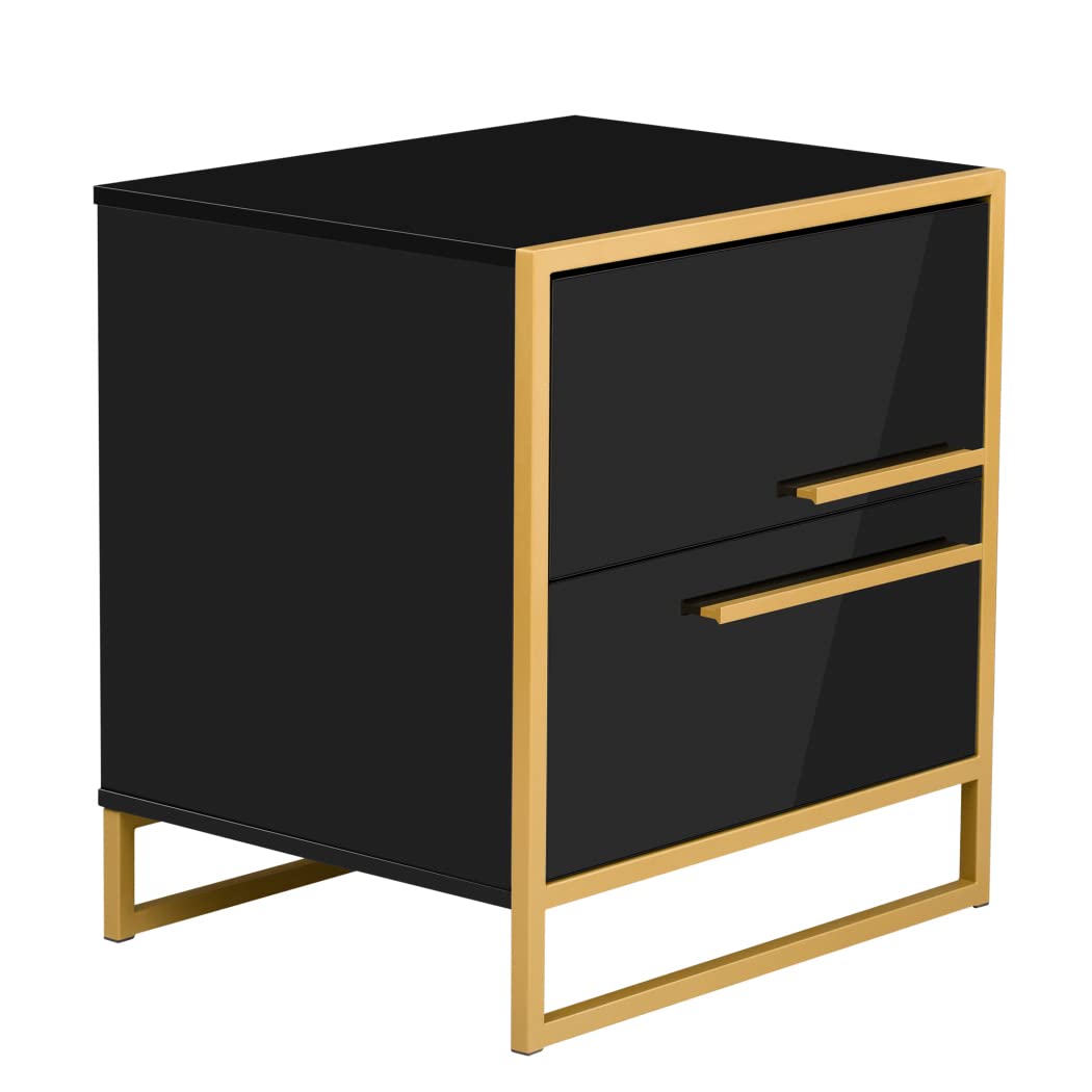 Nightstand with 2 Storage Drawers, Bedside Table with Gold Legs