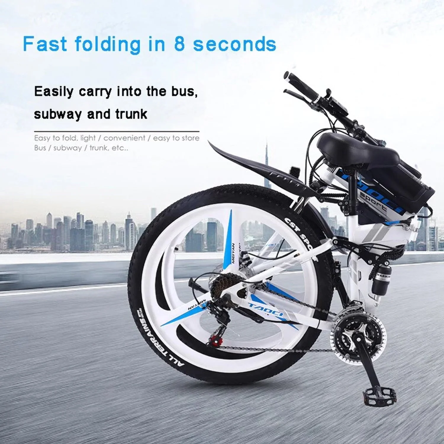 26in Folding Electric Mountain Bike, 21-Speed