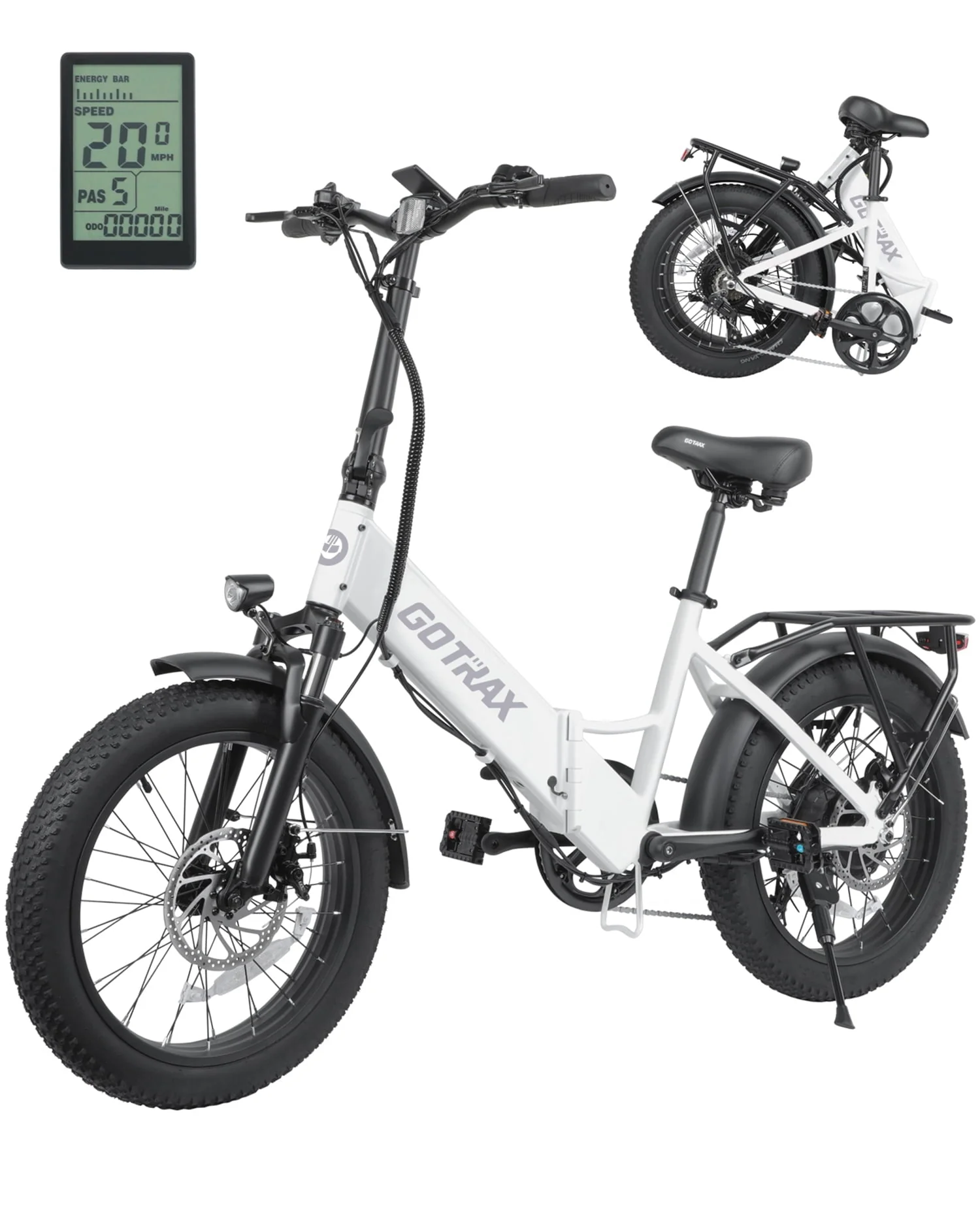 F2 20in Folding Fat Tire Electric Bike, 500W, 48V, White