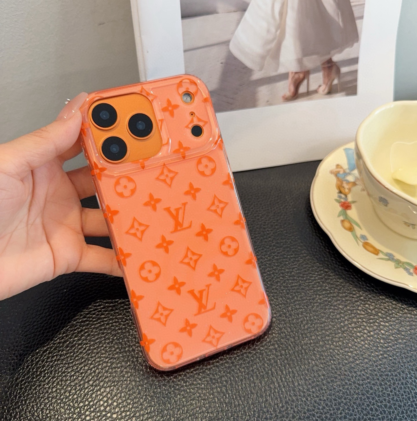 Star Orange Series LV Glitter Phone Case