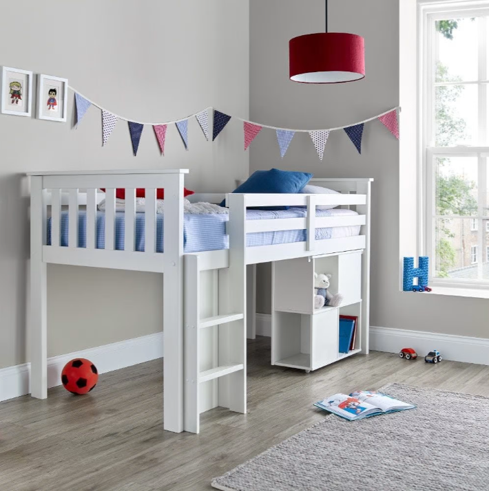 Milo Grey Wooden Mid Sleeper Kids Bunk Bed with Pocket Sprung