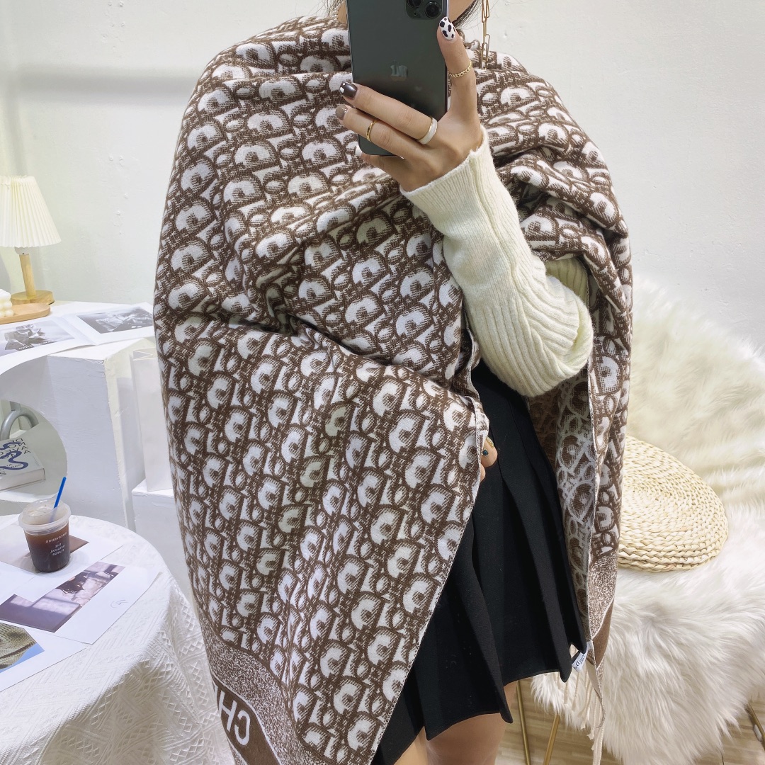 Dior Oblique Cashmere Scarf Grey and Brown