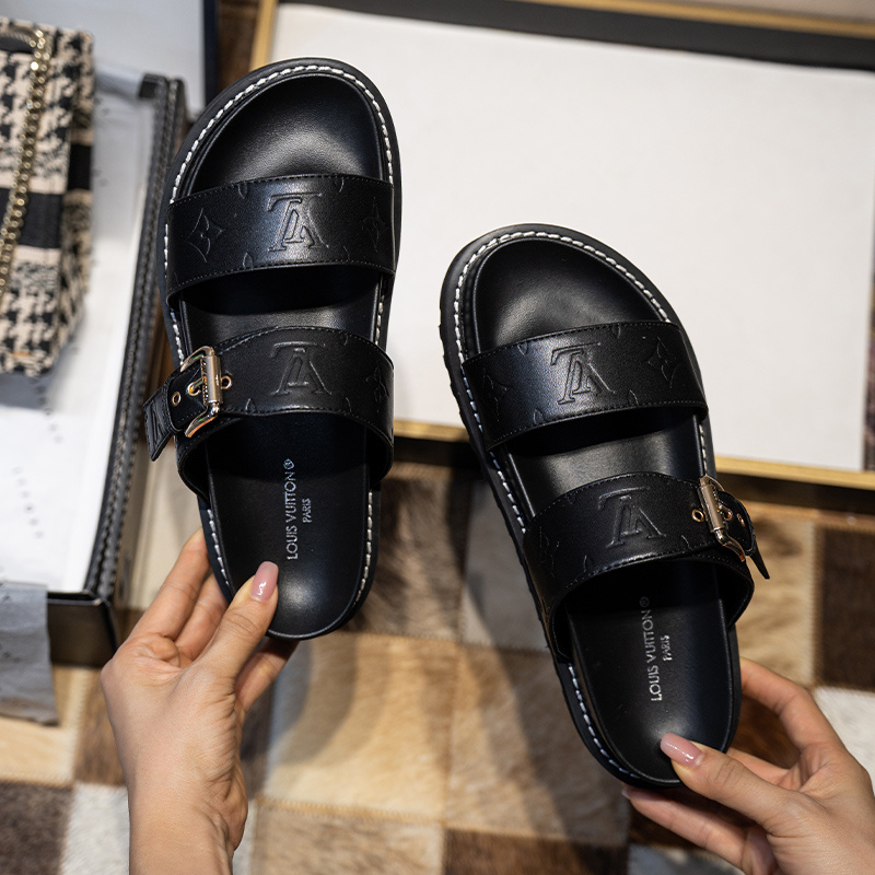 Louis Vuitton Leopard Double-Strap Slides