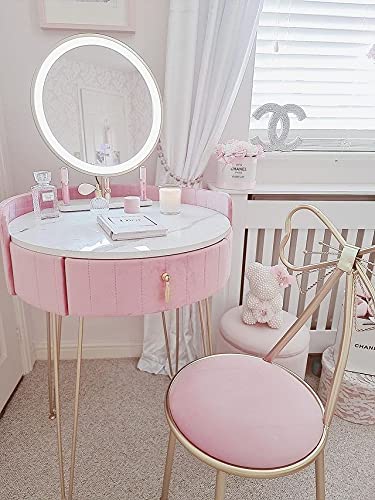 Velvet Dressing Table with LED Mirror in Pink