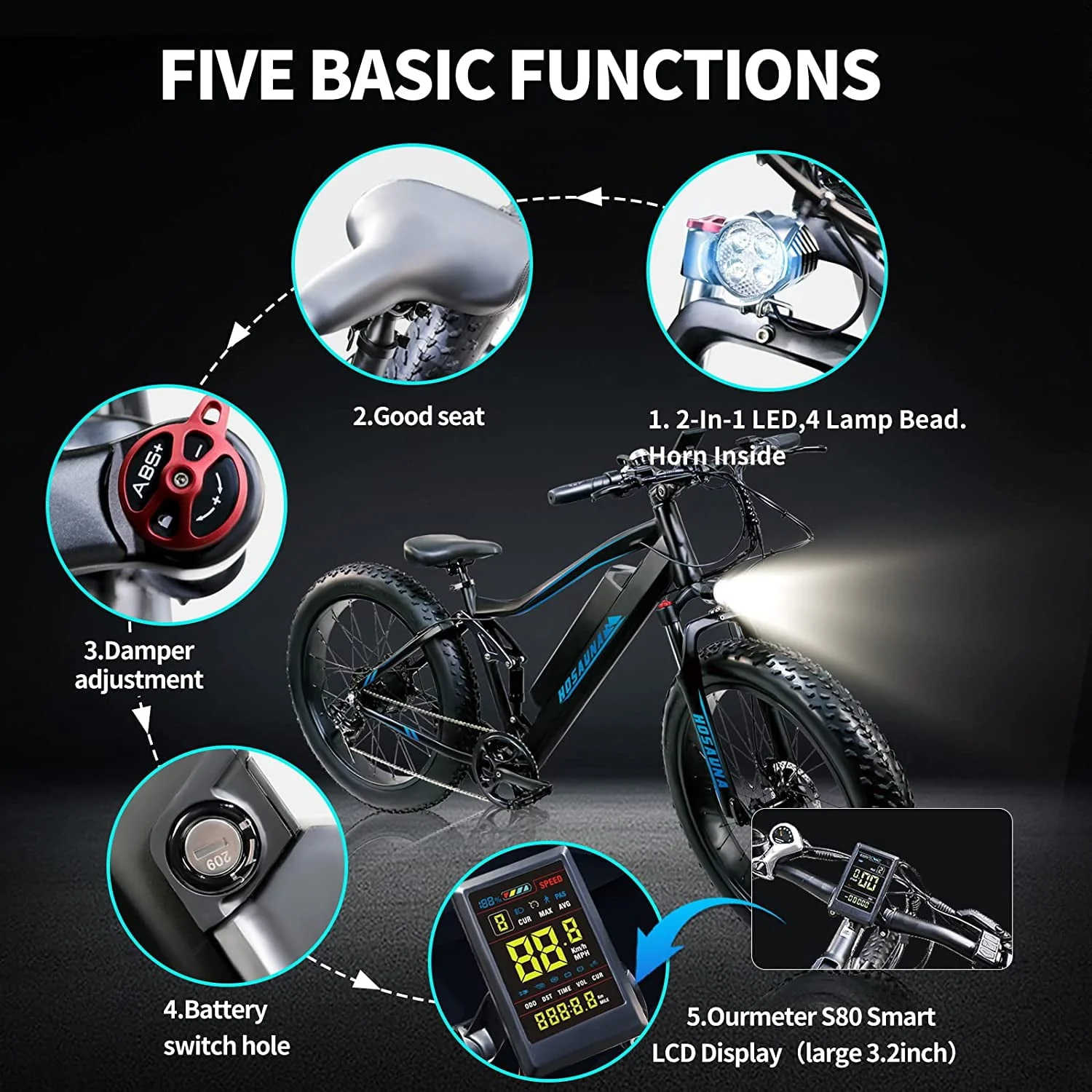 26in Fat Tire Electric Mountain Bike, 500W, 48V 15Ah, Black