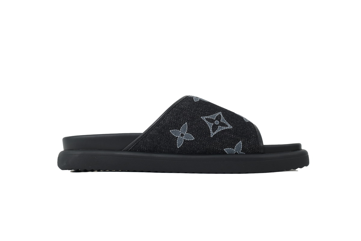 LOUIS VUITTON Slippers Black Denim Fabric