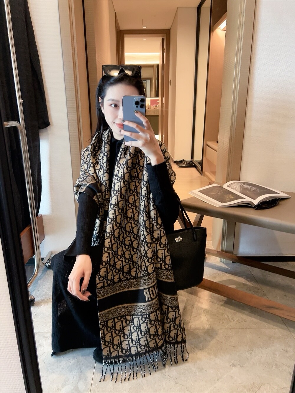 Dior Oblique Scarf Black and Brown 90 x 90 cm / 65 x 180 cm