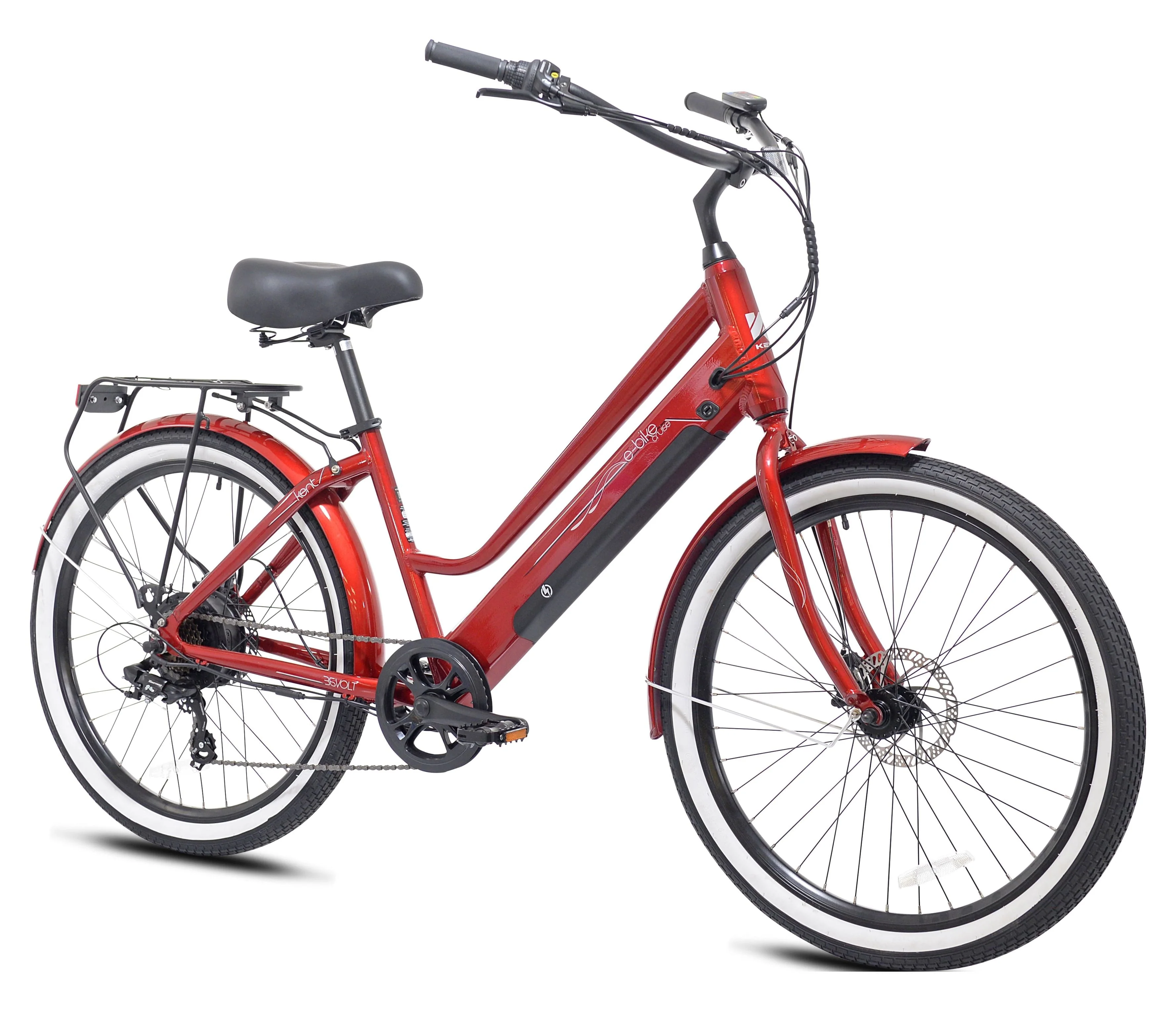 Kent 26in Pedal-Assist Electric Cruiser Bike, 350W, Red