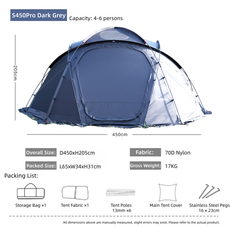 BLACK DRAGON S450 Pro Nylon Tent Spherical Dome, Large Space, Windproof and Rainproof