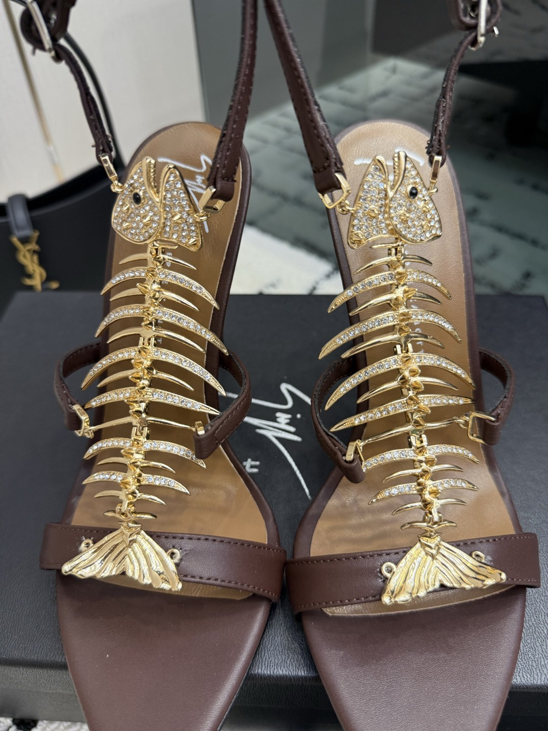 Giuseppe Zanotti Slim 2.0 105 black crystal fishbone sandal