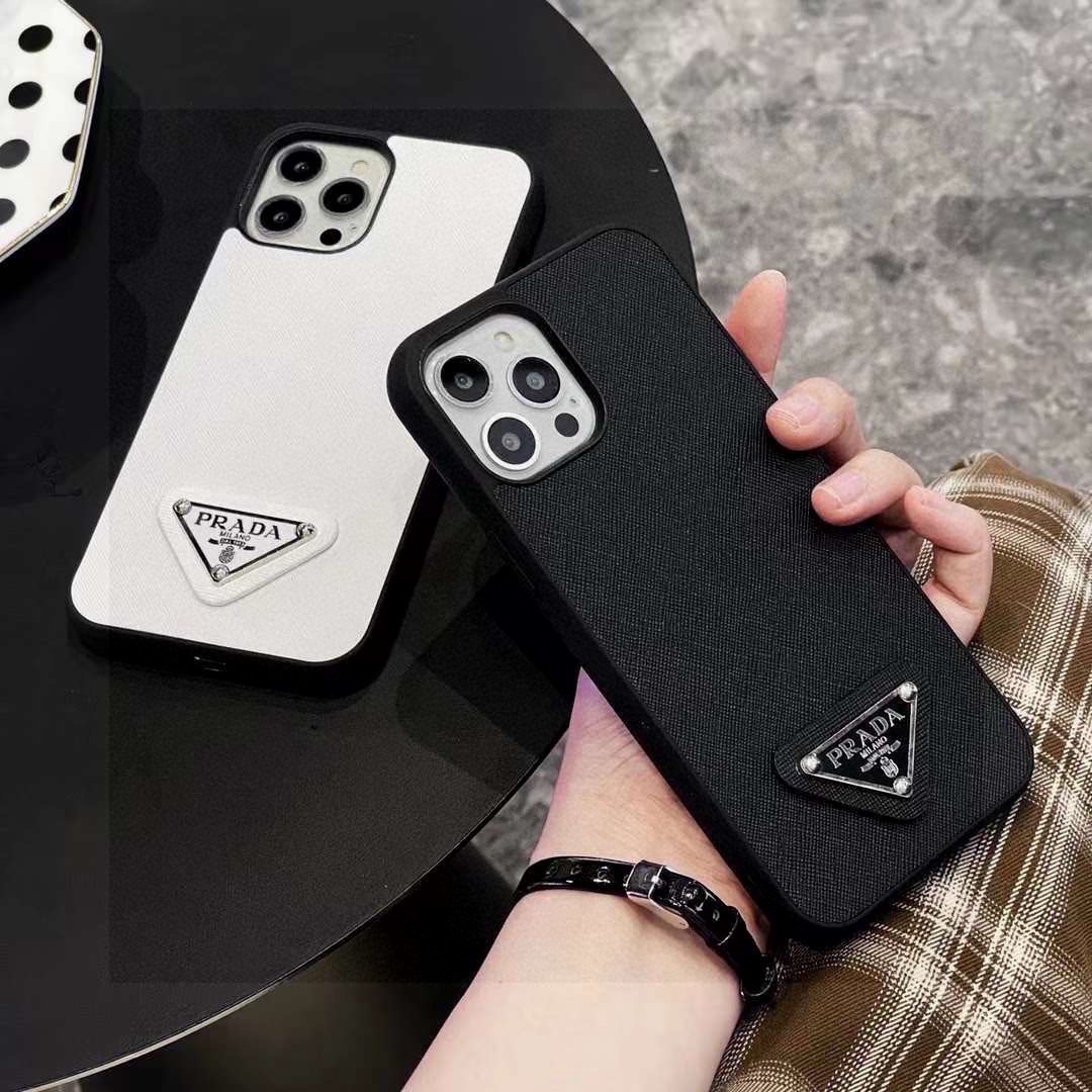 Prada Style Classic Cross Grain Leather Texture Phone Case