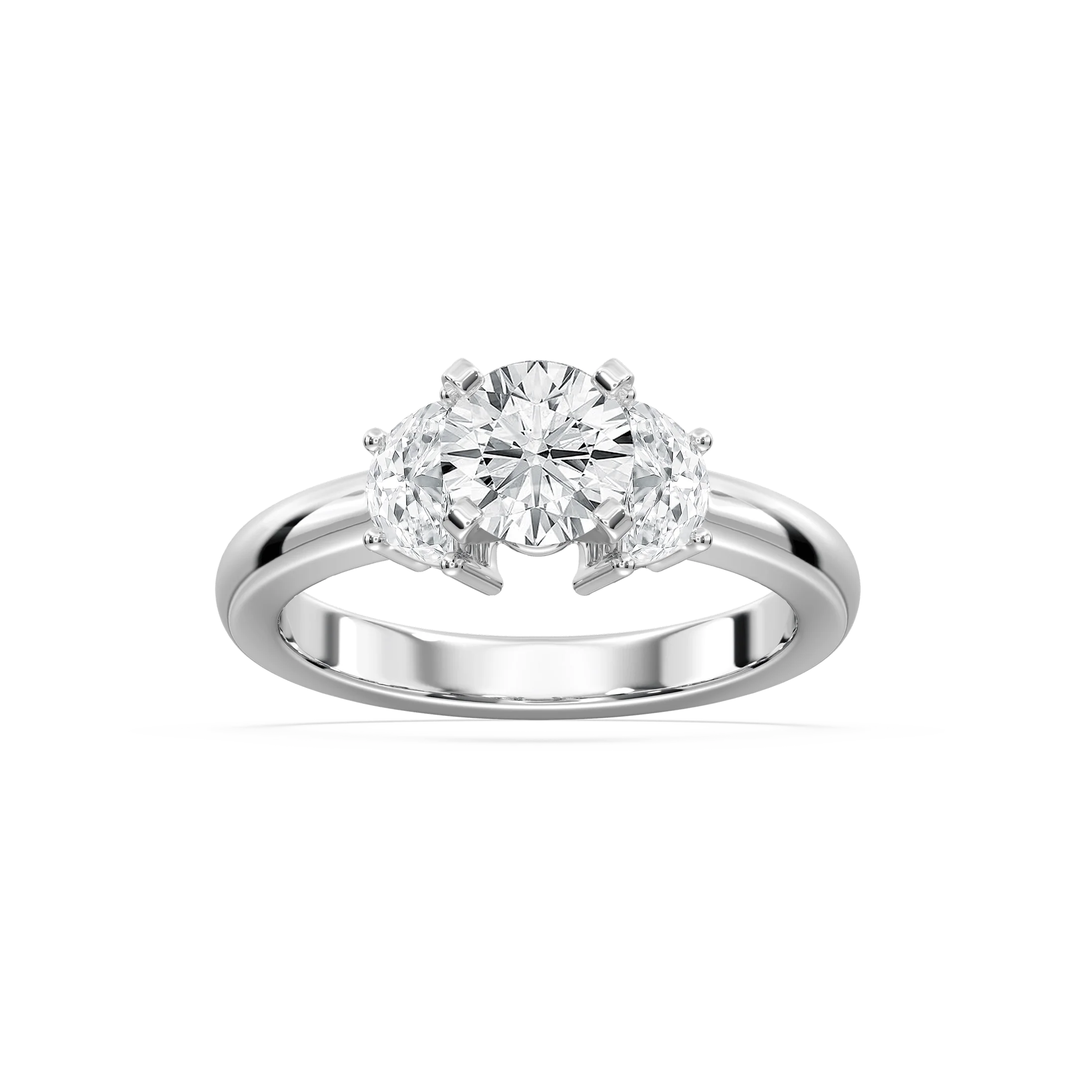 Naomi Round Lab Grown Diamond and Half Moon Three Stone Engagement Ring