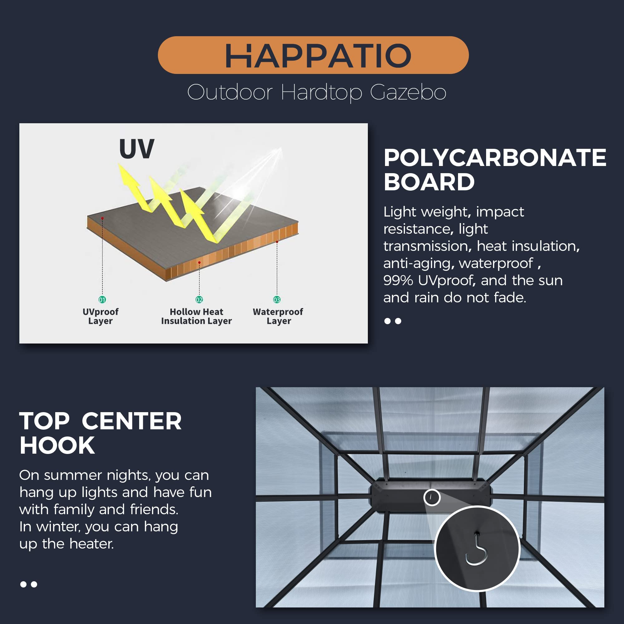 Double Hardtop Roof Gazebo