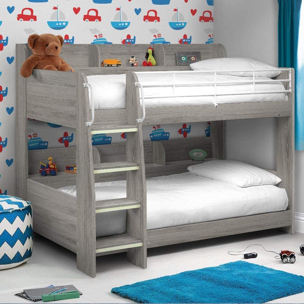 Kids Bunk Bed with Storage Shelves with 2x Pocket Sprung Mattress