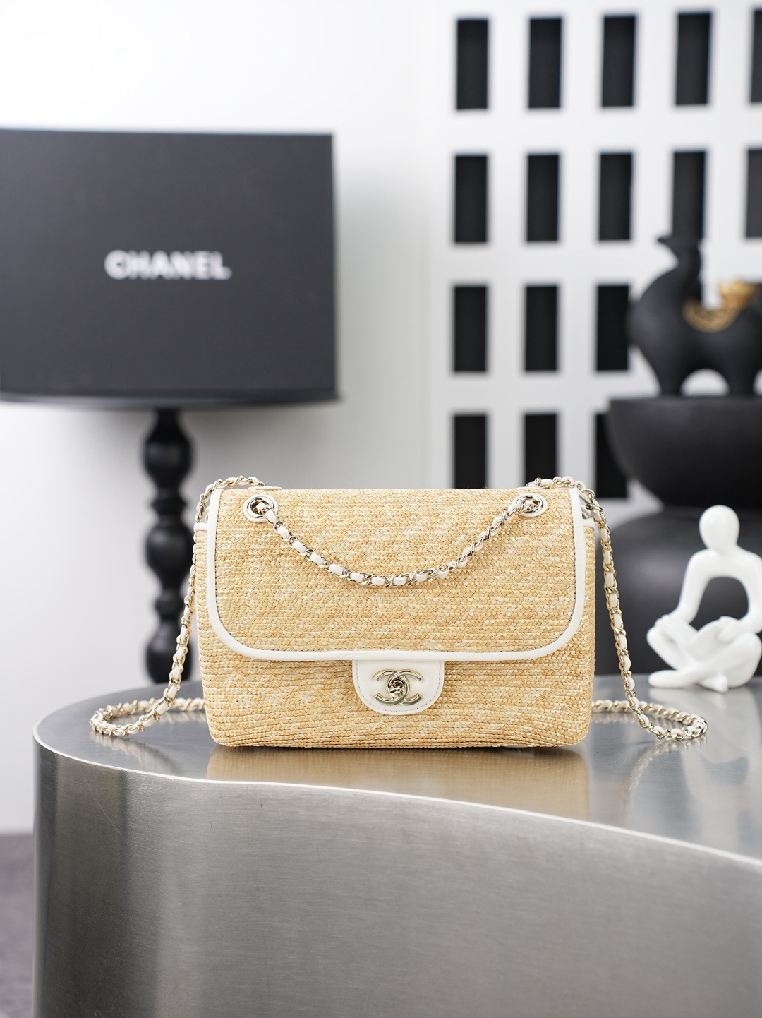 Chanel Raffia Classic Flap Shoulder Bag