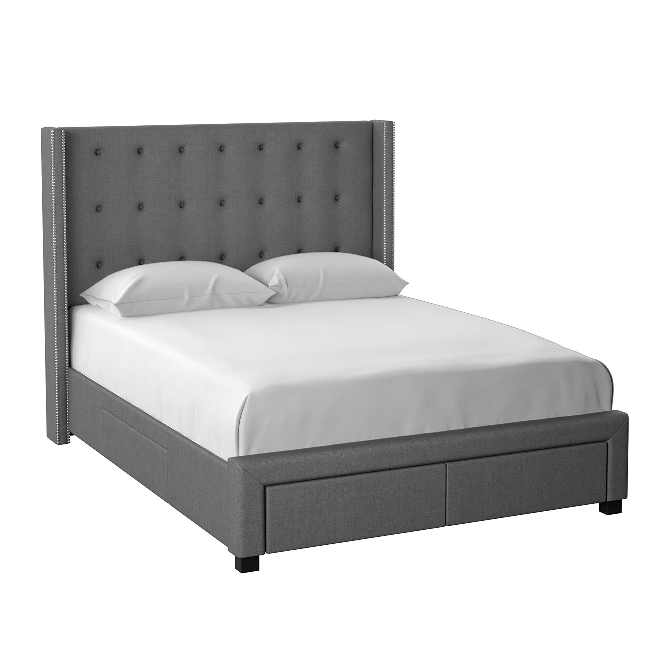 Savoy Tufted Upholstered Wingback Panel Storage Bed Frame
