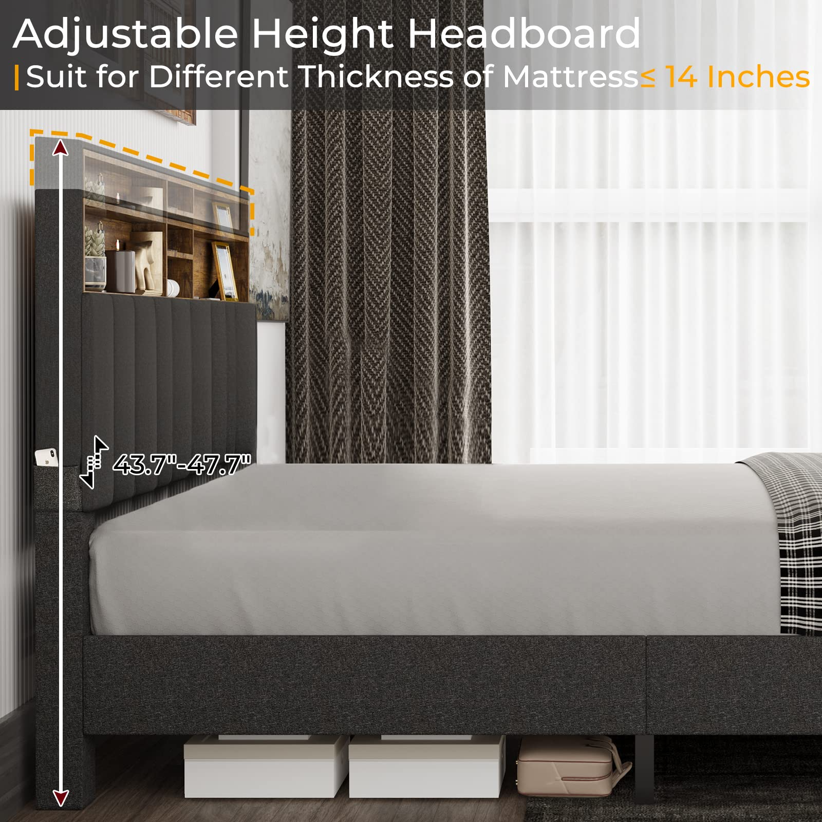 Queen Bed Frame with USB Ports and Outlets