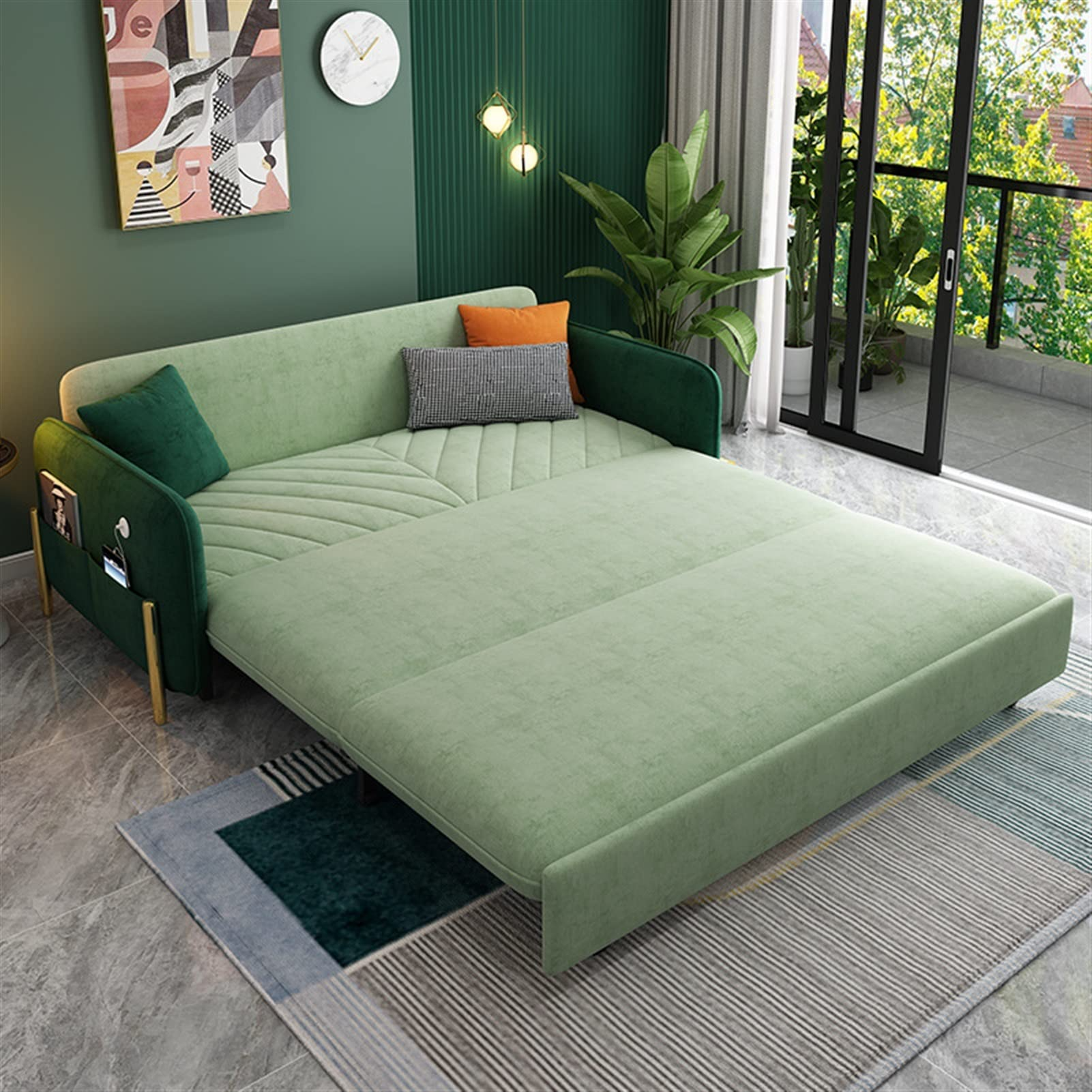 King Bed Sofa Green Upholstered Convertible Sofa