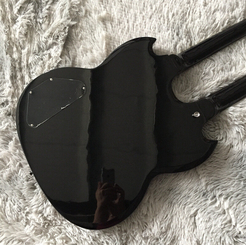 New Black Double Neck 12+6 Strings Electric Guitar 4H Pickups Rosewood Fretboard