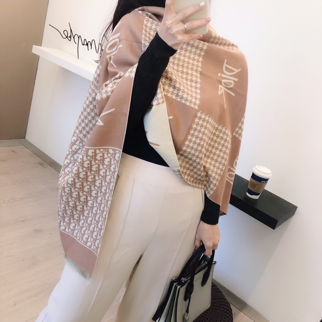 Dior Houndstooth Cashmere Scarf Pink and Black product images