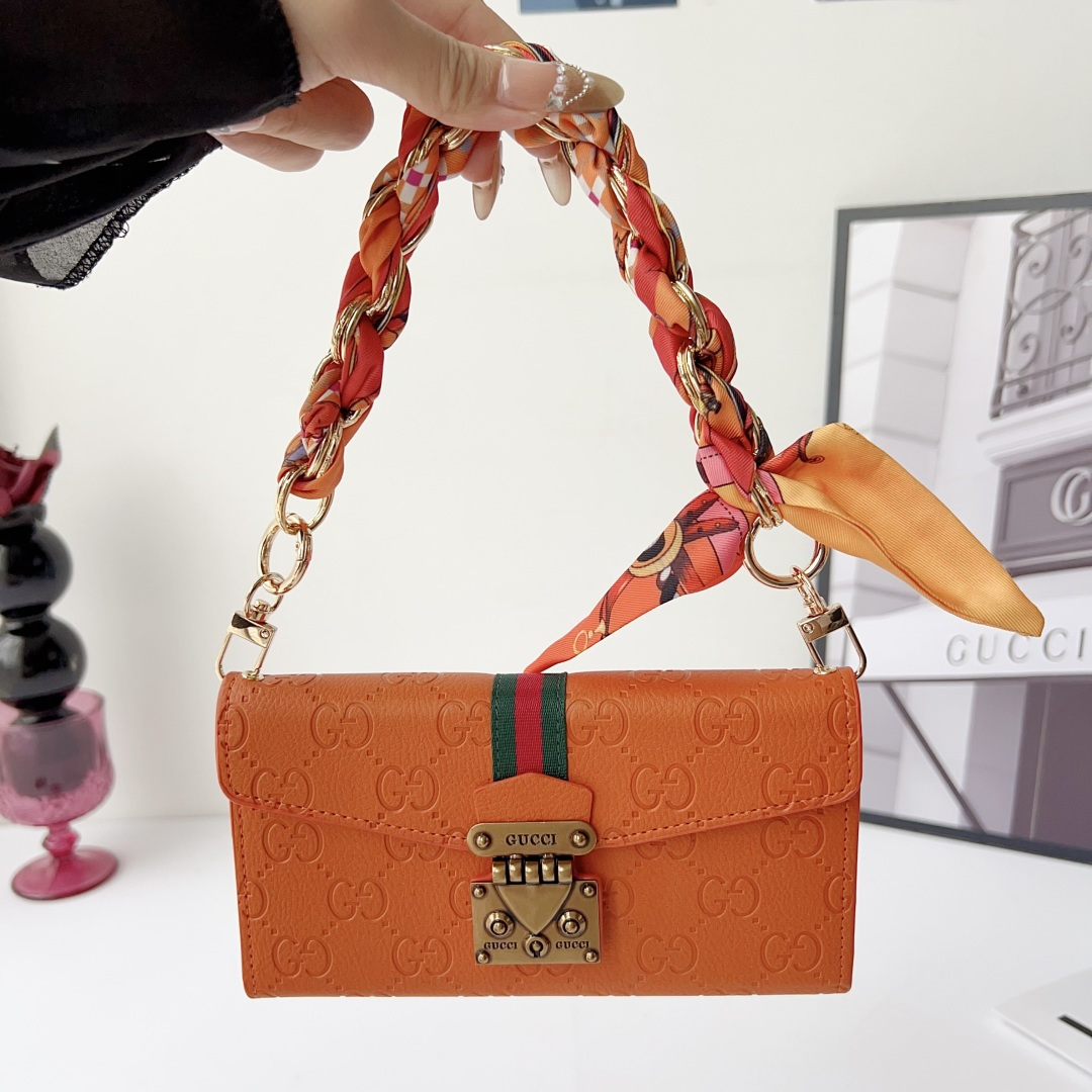 Gucci GG Monogram Embossed Envelope Crossbody Wallet Phone Bag