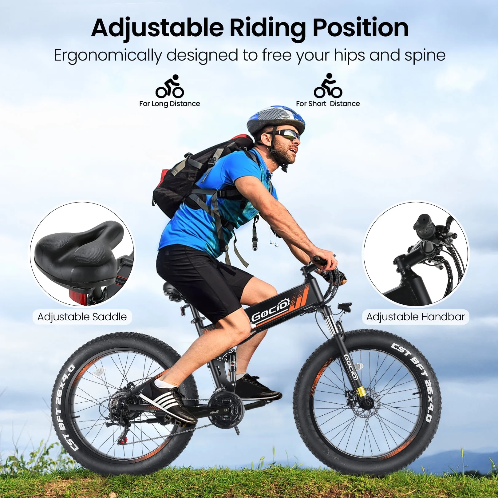 Gocio 26in Folding Fat Tire Electric Bike, 750W Peak, 48V 10.4Ah
