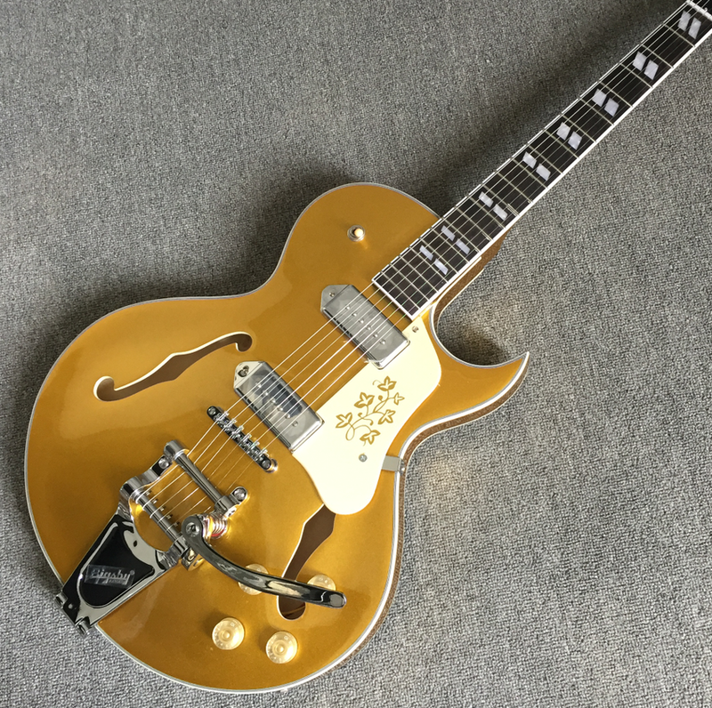 Hollow Body Electric Guitar Byrdland Gold Top P90 Pickups Chrome Hardware Top