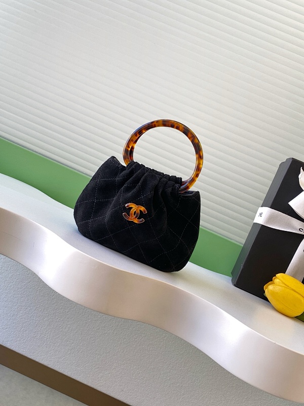 Chanel Suede Tortoiseshell Handle Bag Black