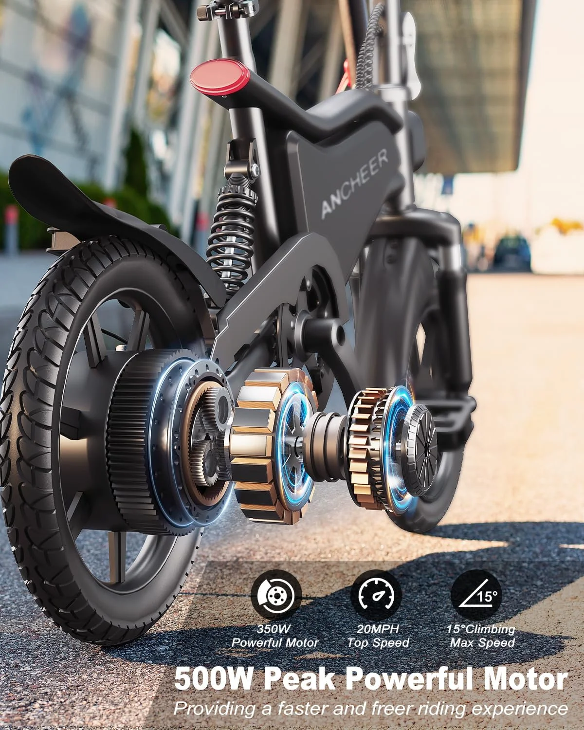 ANCHEER 14in Folding Electric Bike, 500W Peak, 48V 374Wh