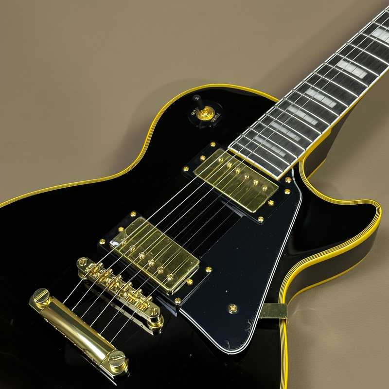 High Quality Lp Black Electric Guitar Mahogany Body Yellow Binding