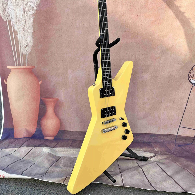 Yellow Special Shape Electric Guitar Rose Wood Fingerboard Solid Mahogany Body