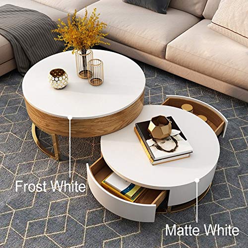 Round Coffee Table White with Storage Lift-Top Wood Coffee