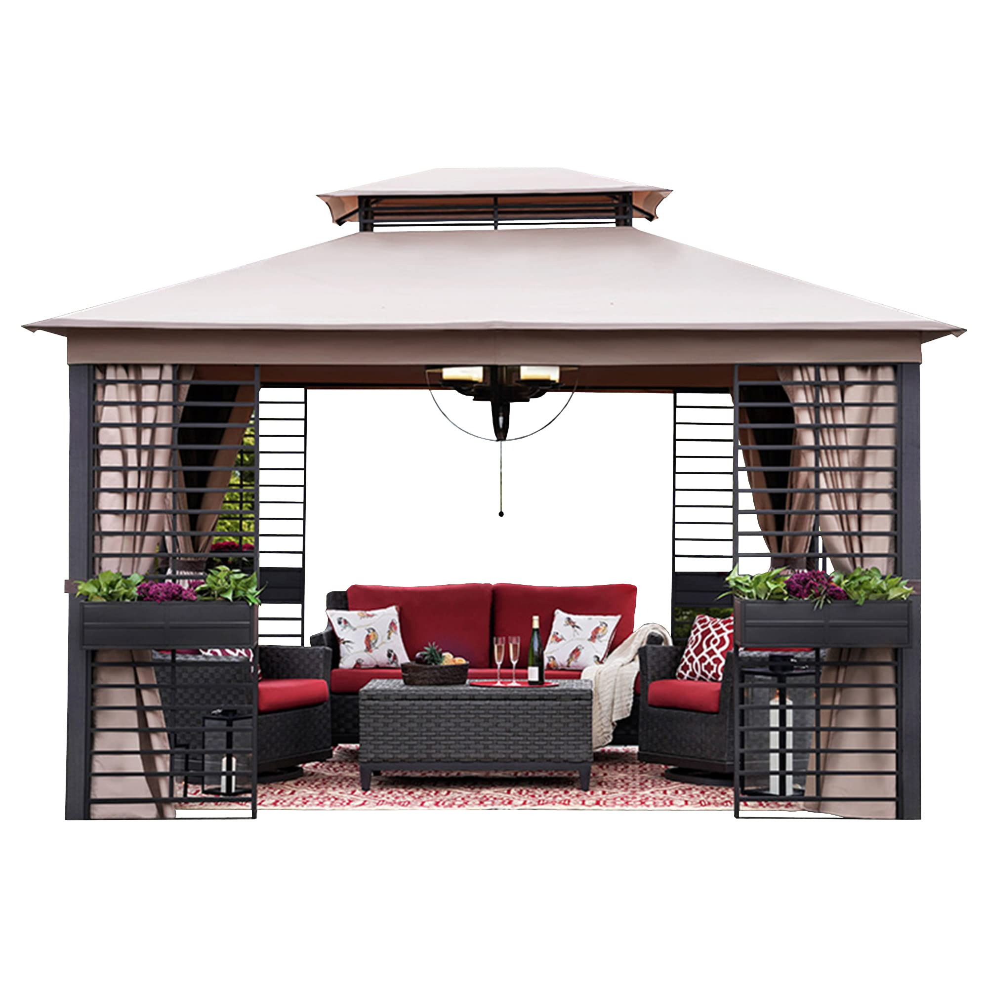 Outdoor Patio Steel 2-Tier Soft Top Gazebo with Netting &