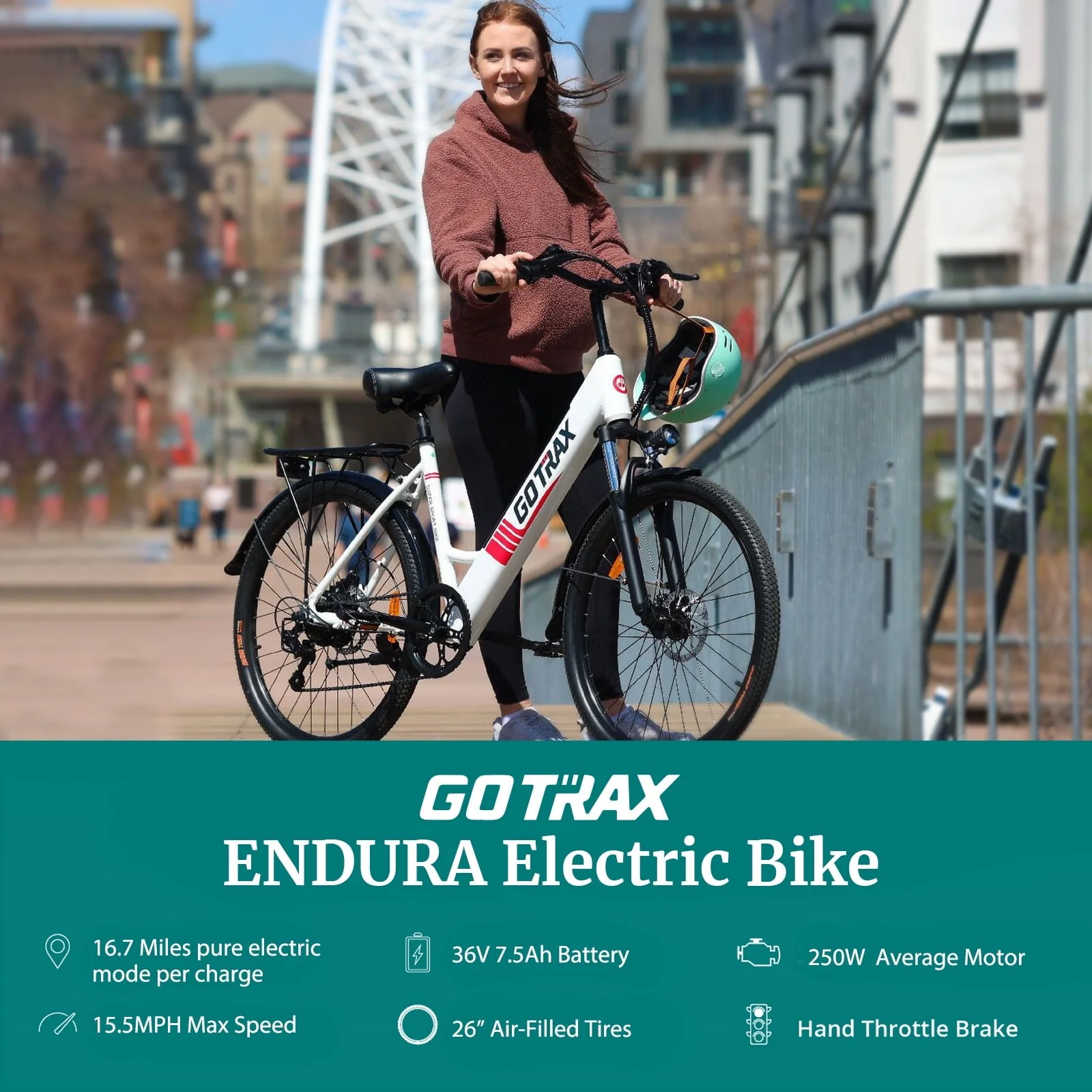 GOTRAX Endura 26in Electric Commuter Bike, 250W, White