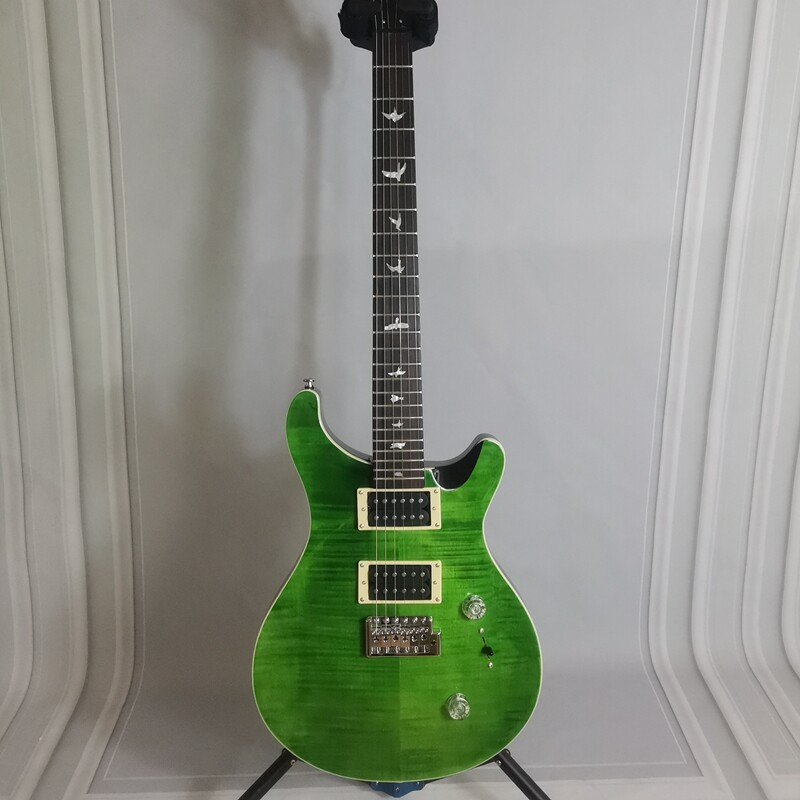 Green Electric Guitar Solid Flam Maple Top Mahogany Body Open HH Pickups 24F Top