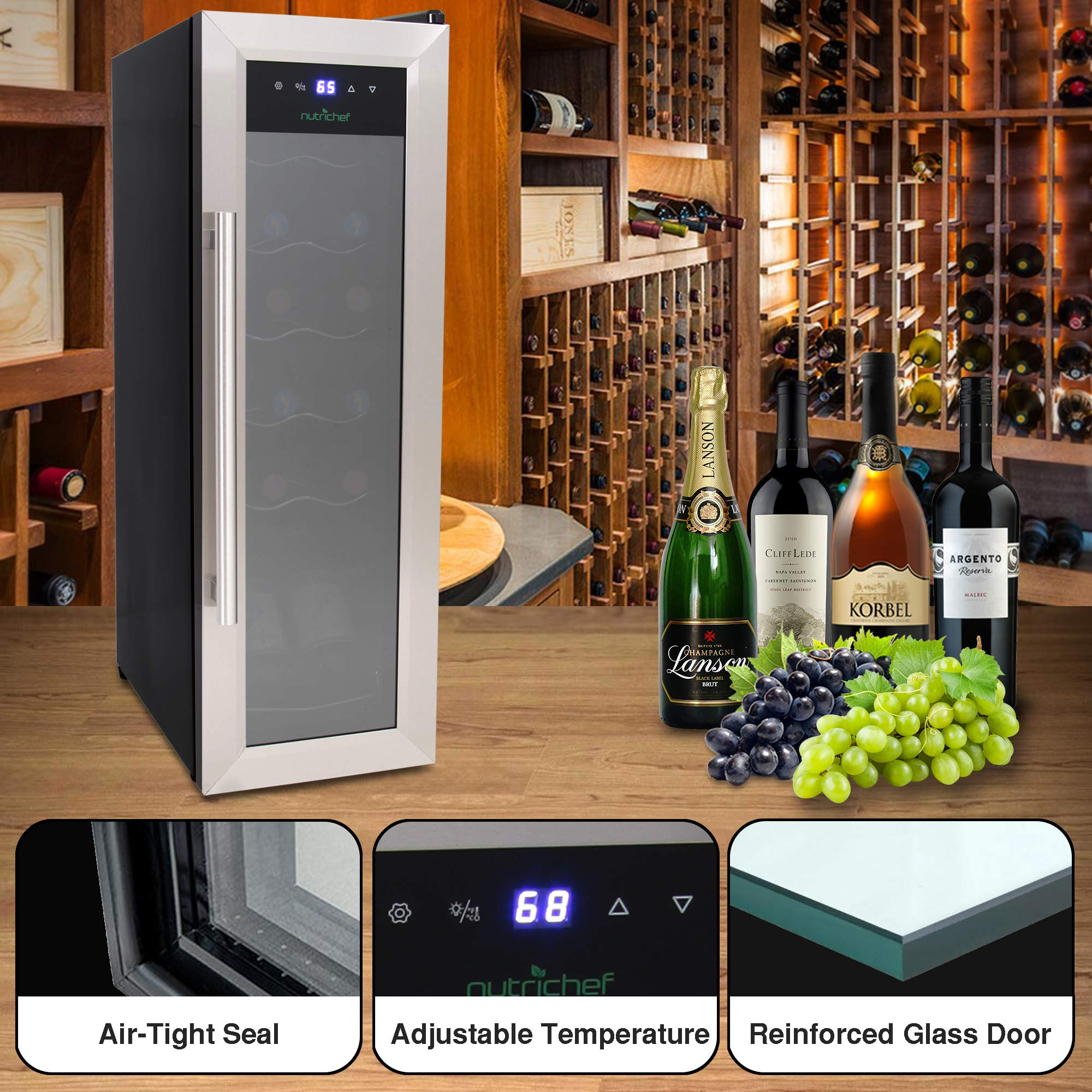 NutriChef PKCWC12 12 Bottle Cooler Refrigerator White and Red