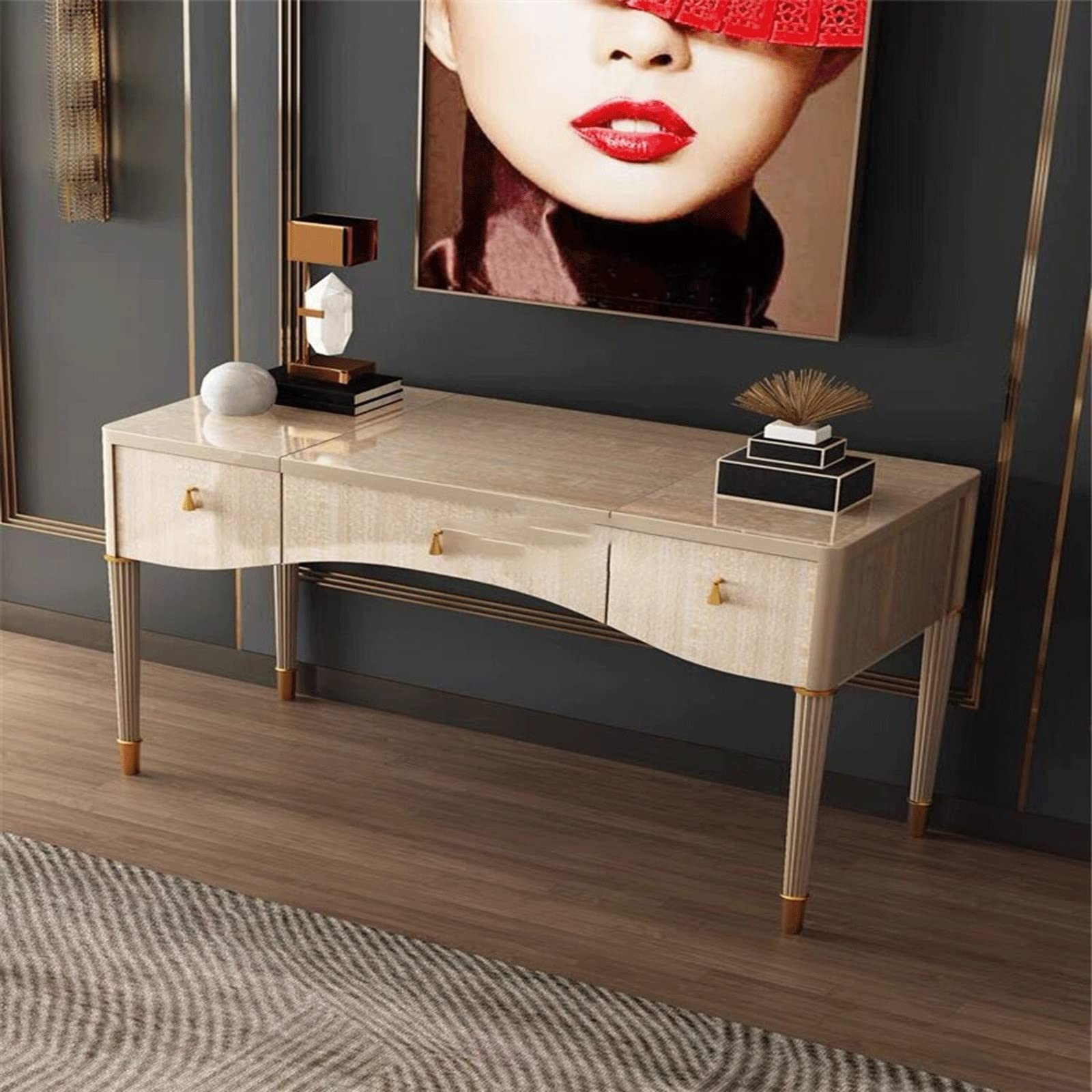 Vanity Sesk with Mirror & Lights Light Luxury Solid Wood