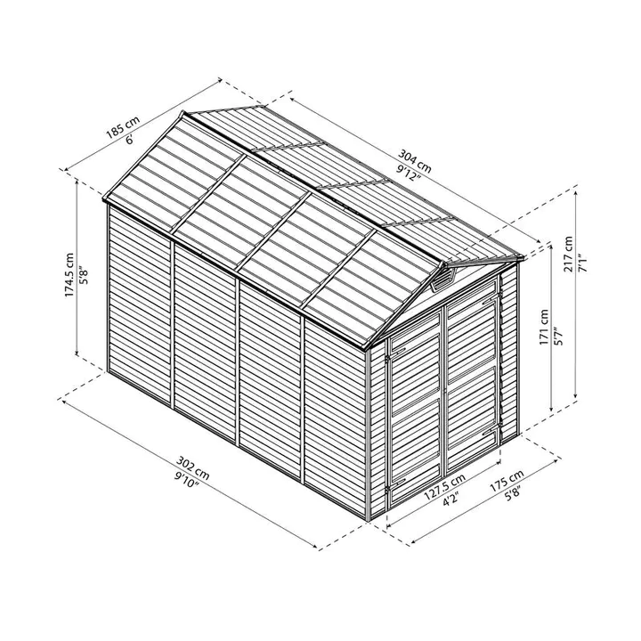 6 ft. Width X 10 feet. D plastic storage shed