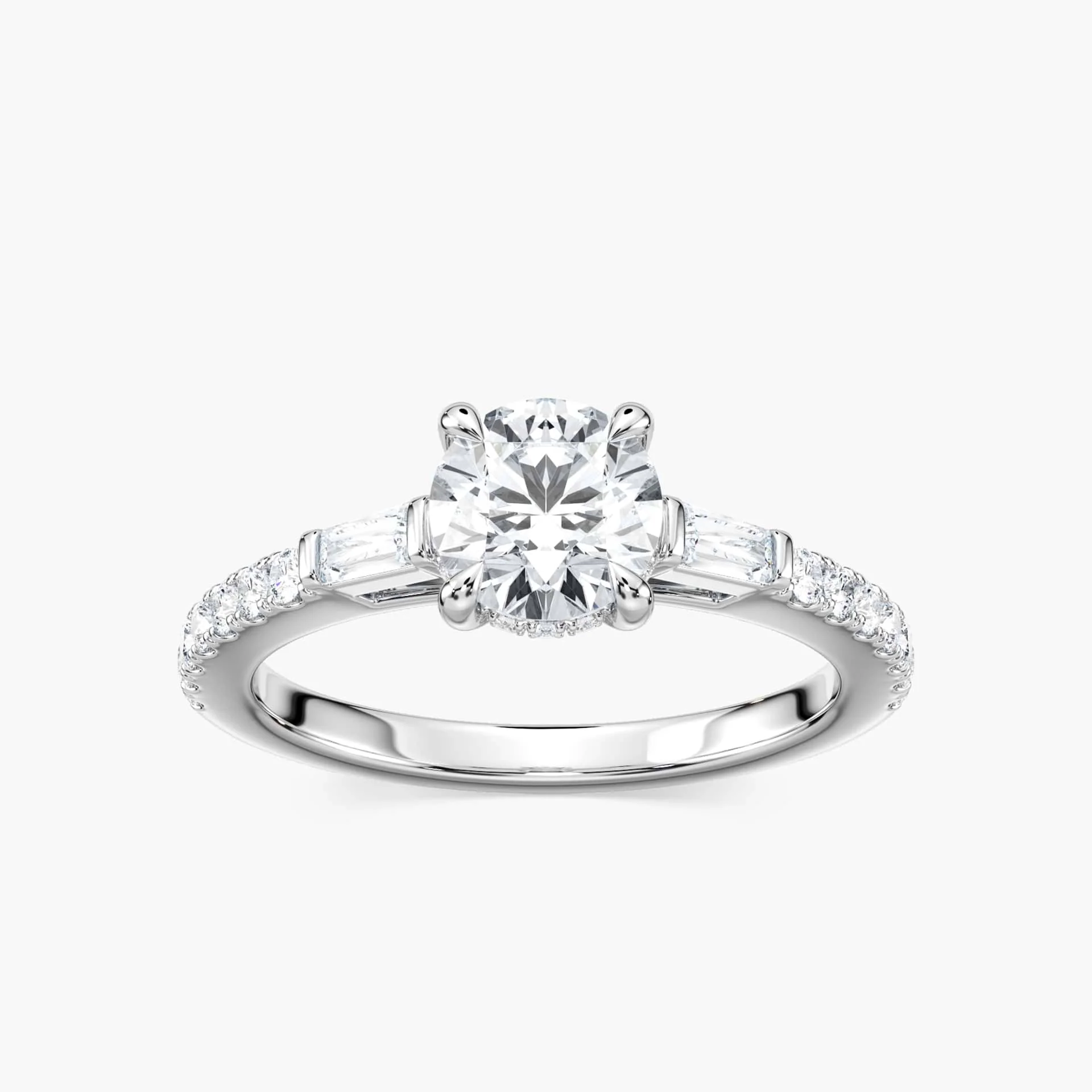Sangria Lab Grown Diamond Tapered Baguette Sides Hidden Halo Engagement Ring