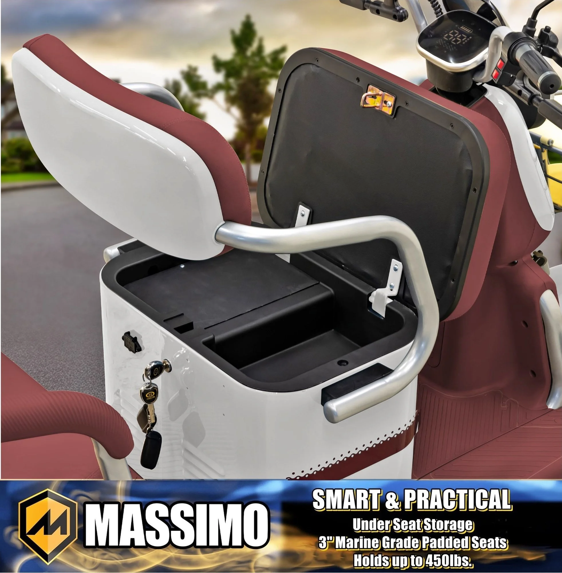 Massimo MGC Two-Seat 3-Wheel Electric Cart, Blue