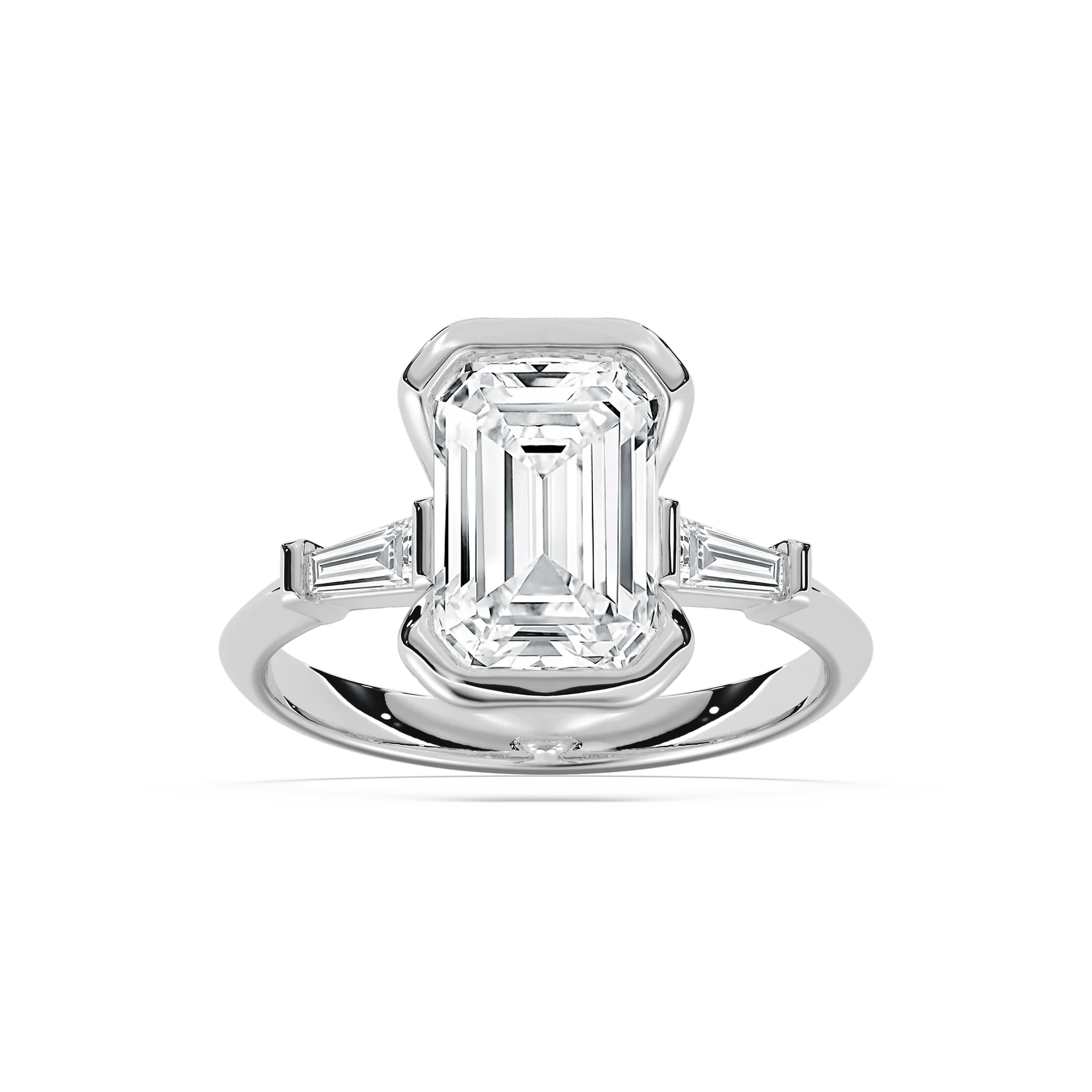 Beatrice 3 ⅓ ctw Emerald Lab Grown Diamond Open Bezel Three Stone Engagement Ring