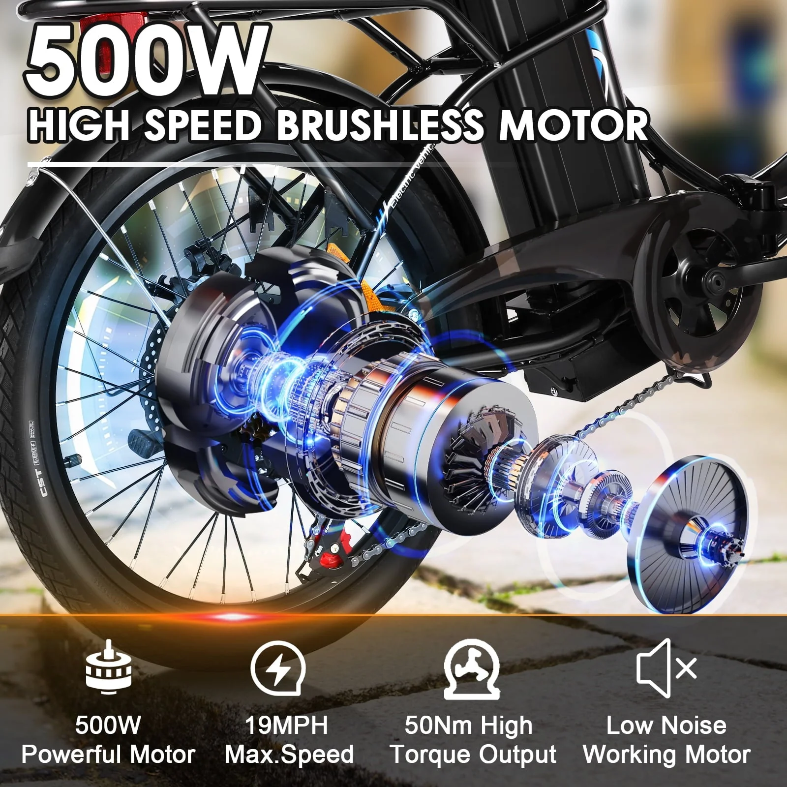 Elifine 20in Folding Electric Commuter Bike, 500W, 48V 7.8Ah