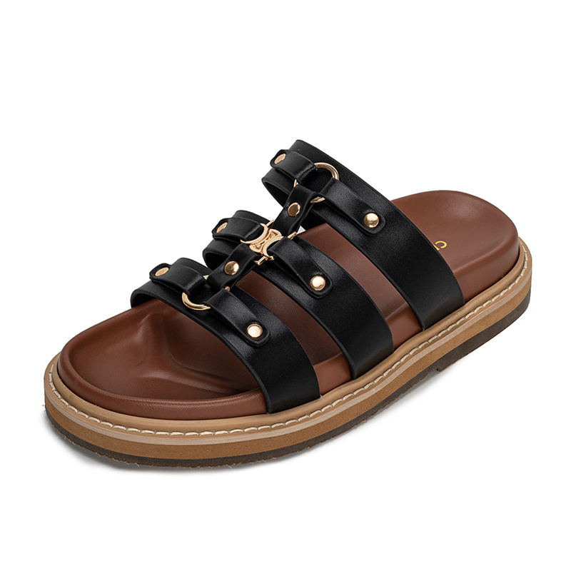 Celine Triomphe Leather Strap Sandals