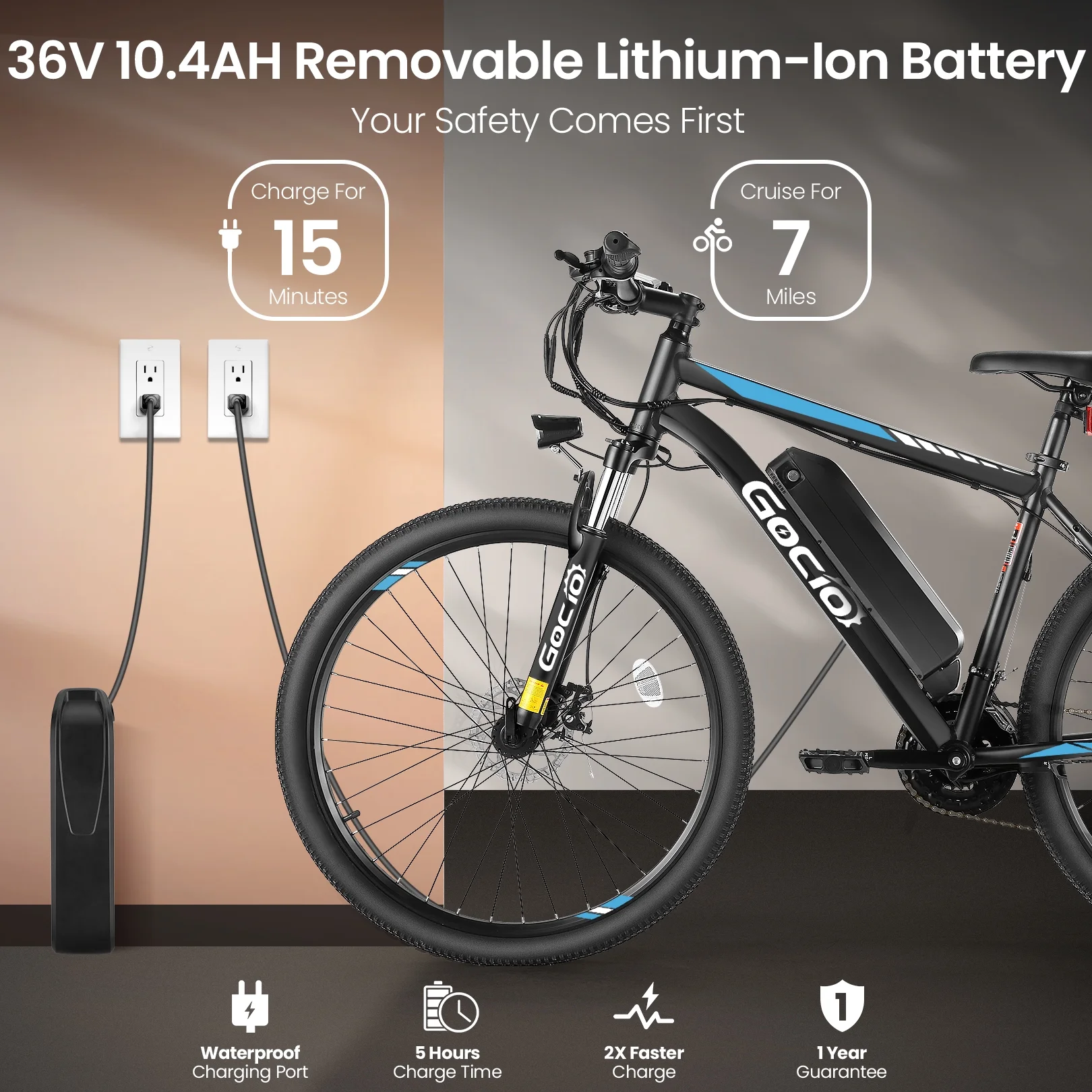 Gocio 26in Electric Mountain Bike, 350W, 36V 374.4Wh