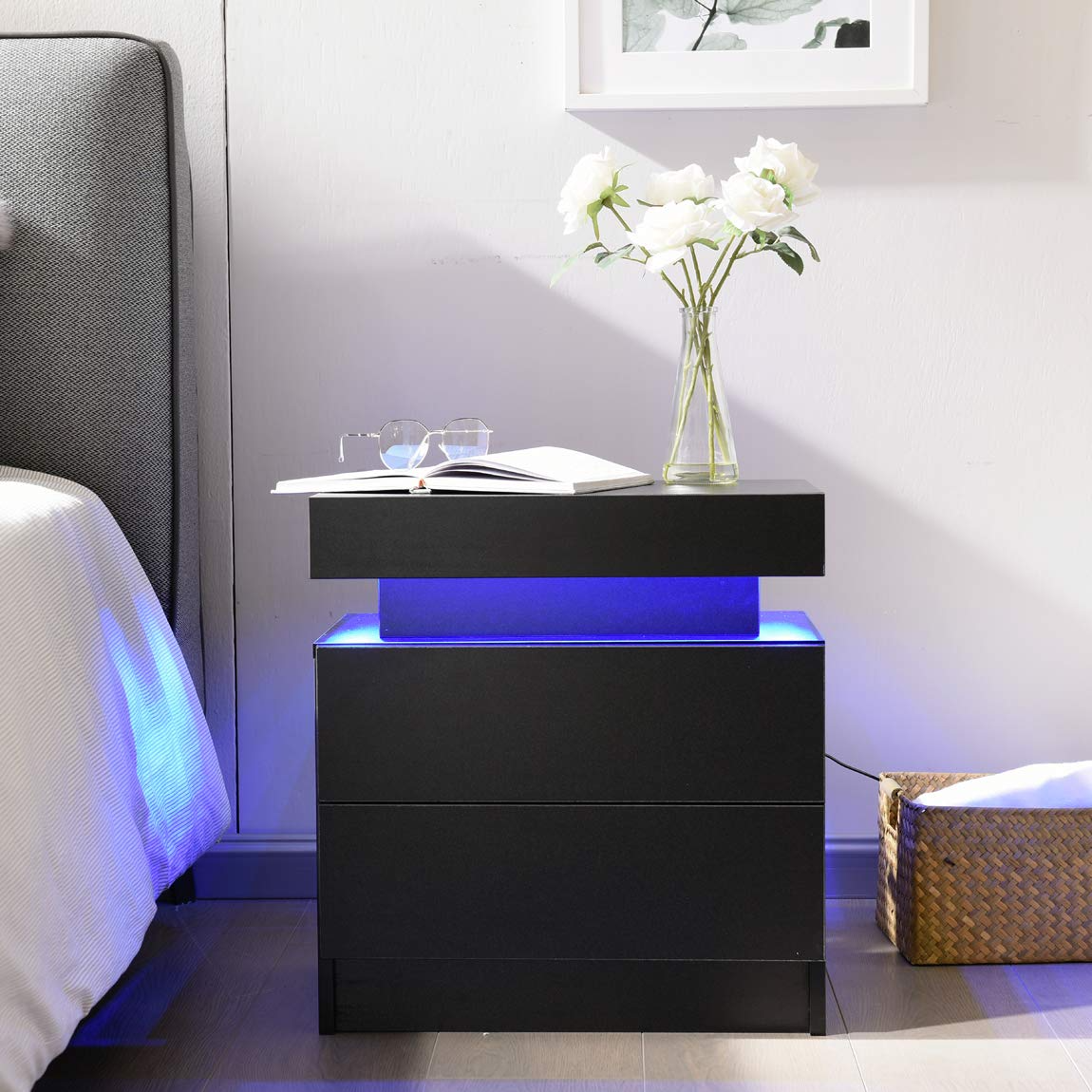 Nightstand Set of 2 LED Nightstand with 2 Drawers