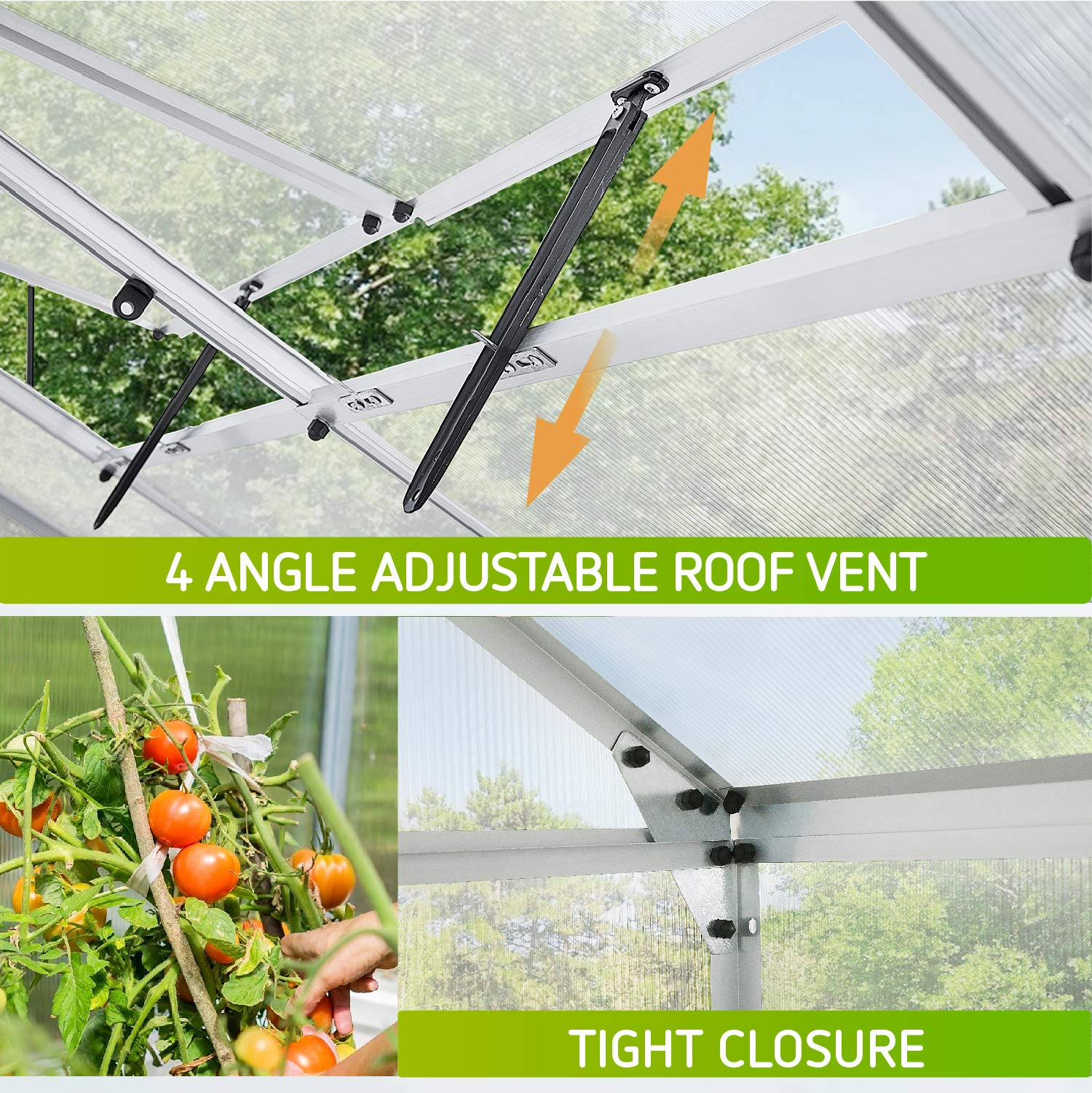 Aluminum Green House with Sliding Door and 2 Ventilation Window