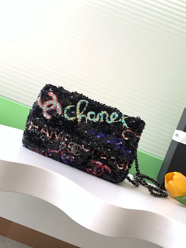 Chanel Embroidered Flap Bag Black Script