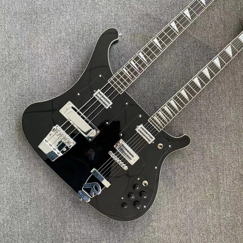 Hot Sale Double Neck Brand Electric Guitar in Black Color 6+4 Strings