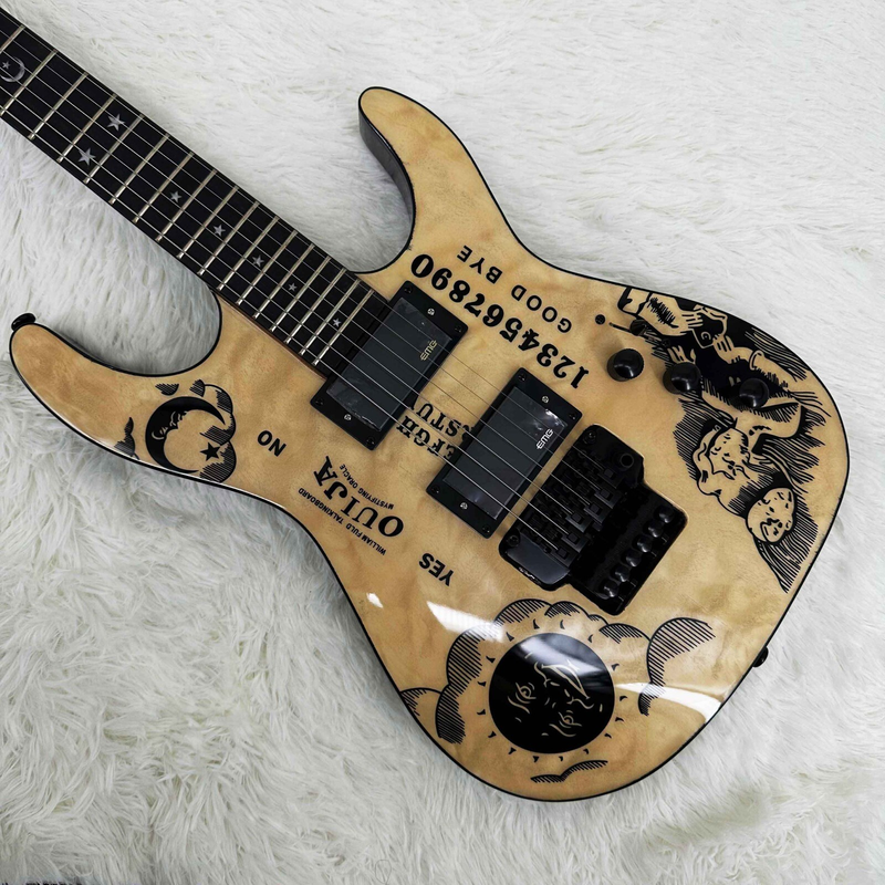 Hot Sale Custom Natural Ouija Electric Guitar Moon Inlays 2H Pickups 6 strings